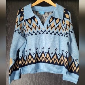 Blue and Black Patterned Women's Sweater